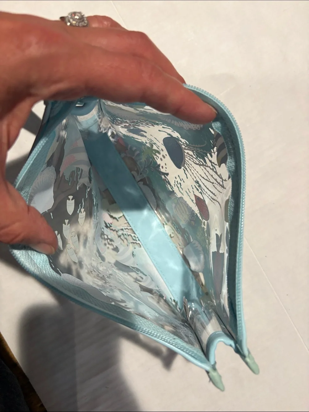 Vera Bradley Clear Fish Print Wristlet in Light Blue Trim